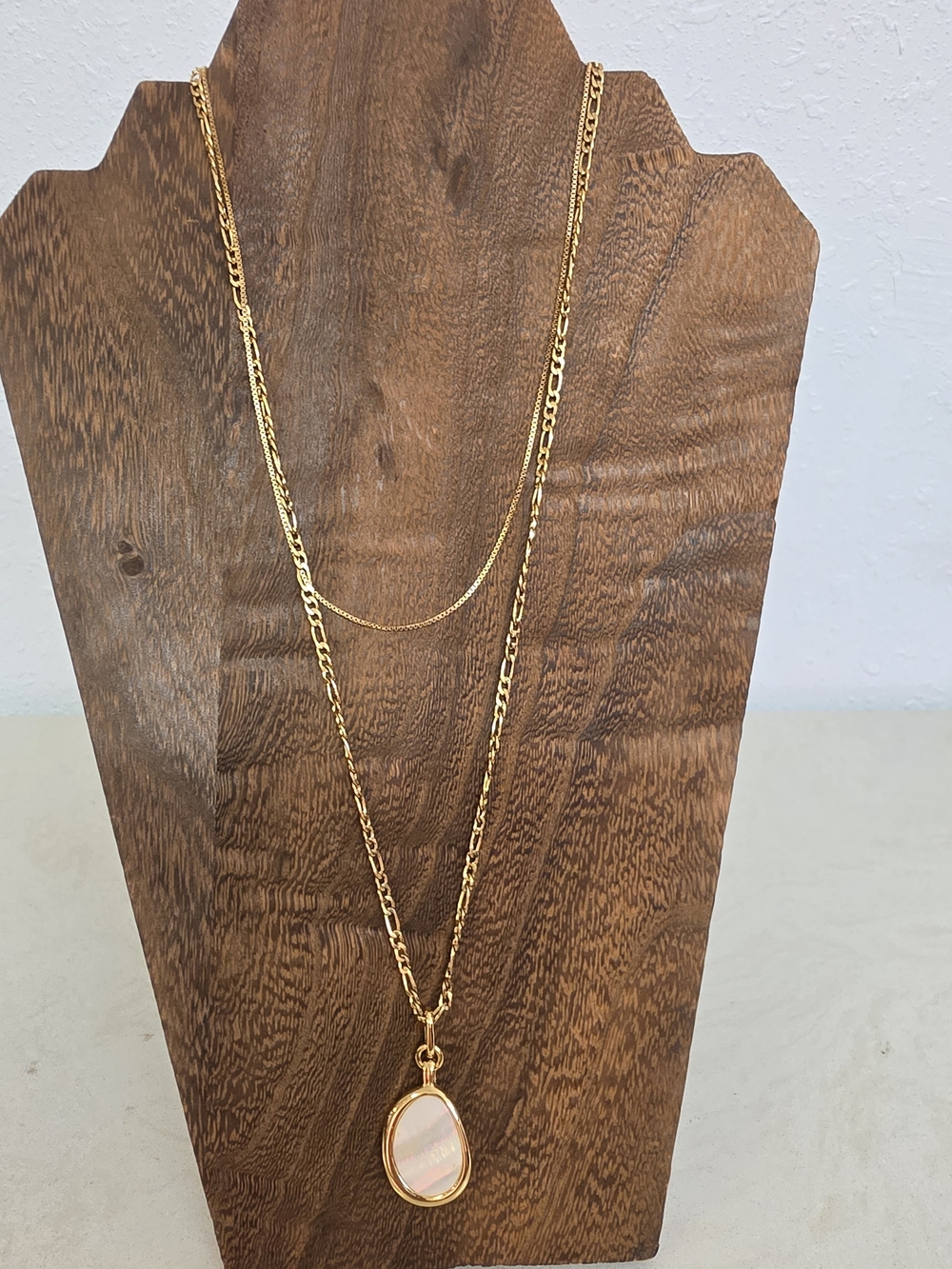 Jenny Bird Gold Layered Reversible Pendant Necklace Iridescent Shell Toggle